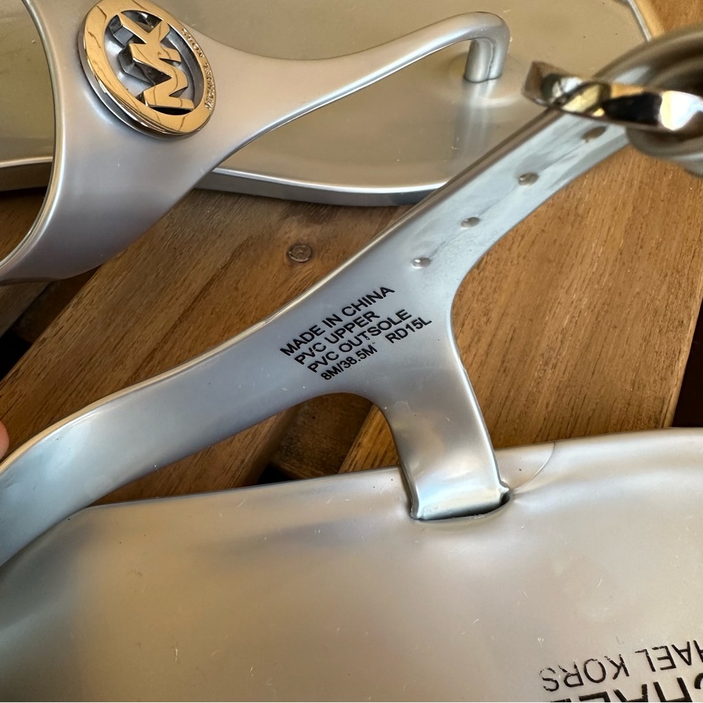 Michael Kors Silver MK Logo Jelly Ankle Strap Sandals - Picture 5 of 7